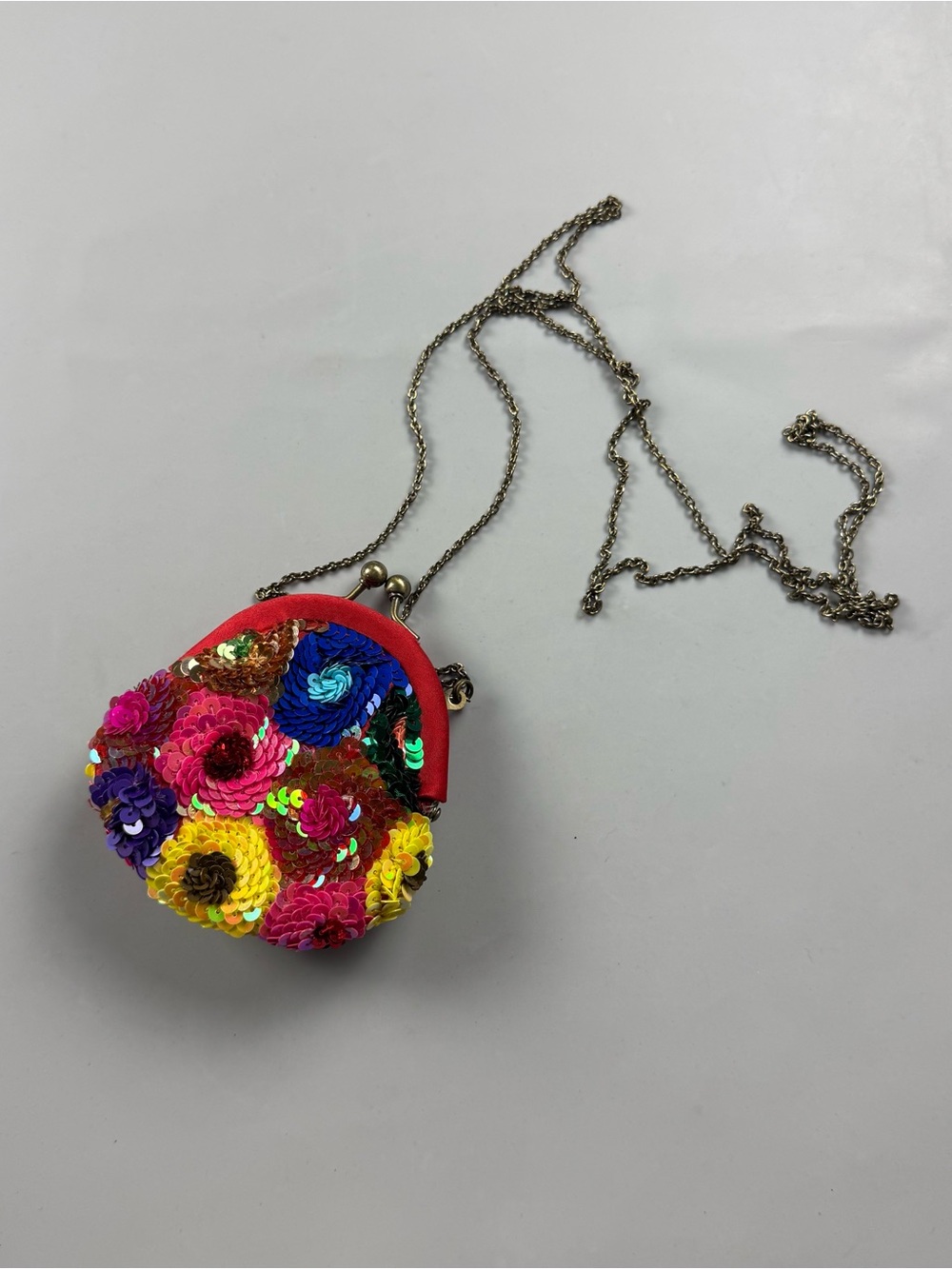 vtg Santi Floral Sequin Mini Kiss Lock Crossbody Coin Purse Micro Bag Y2K
